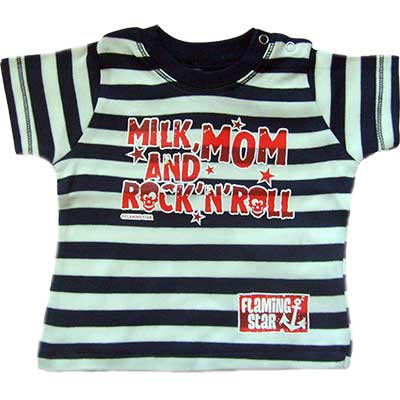 T-shirt Milk, Mom & Rock n'roll rayures bleues.